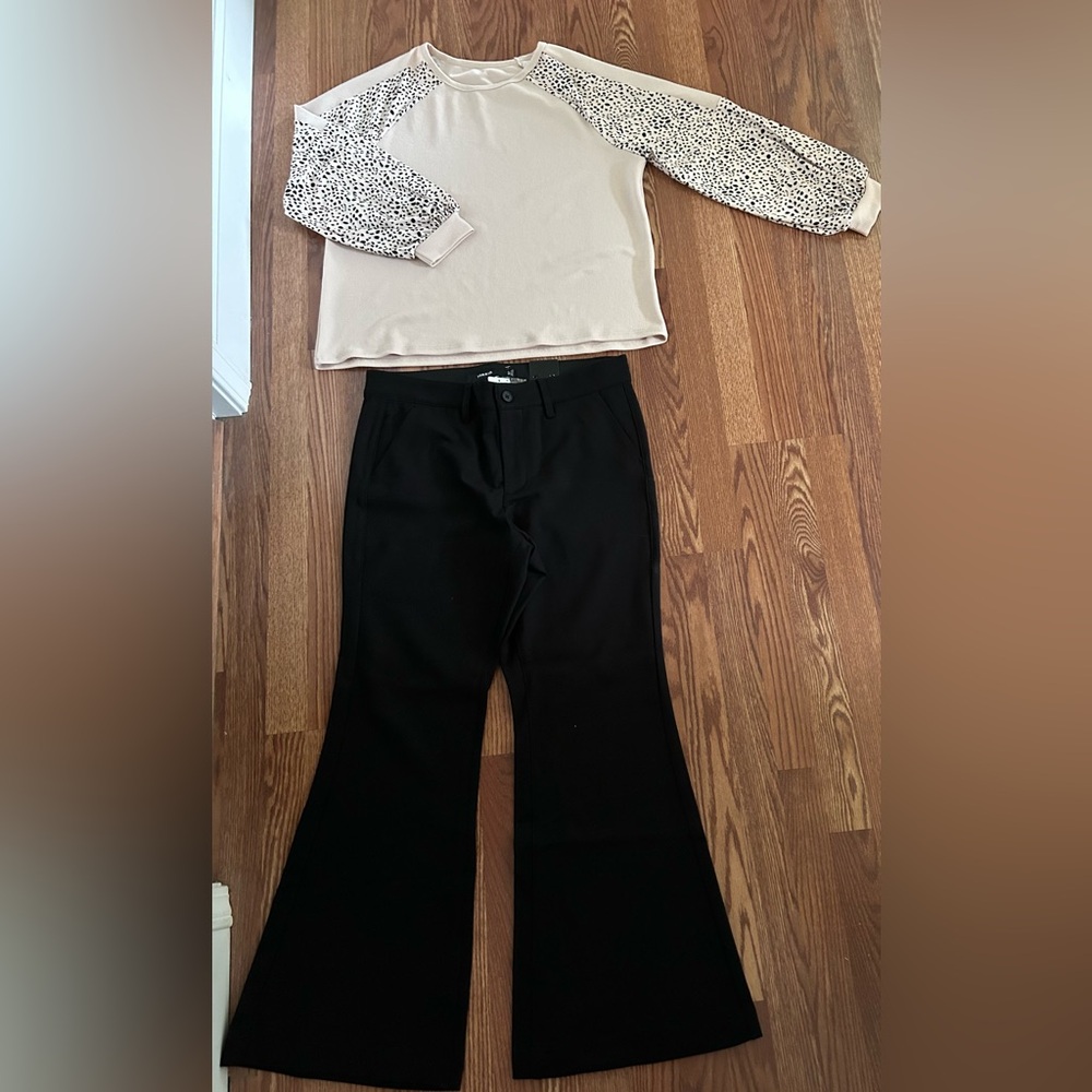 Torrid Black Boot Cut Flare Pants 16T and Beige Raglan Top 2XL